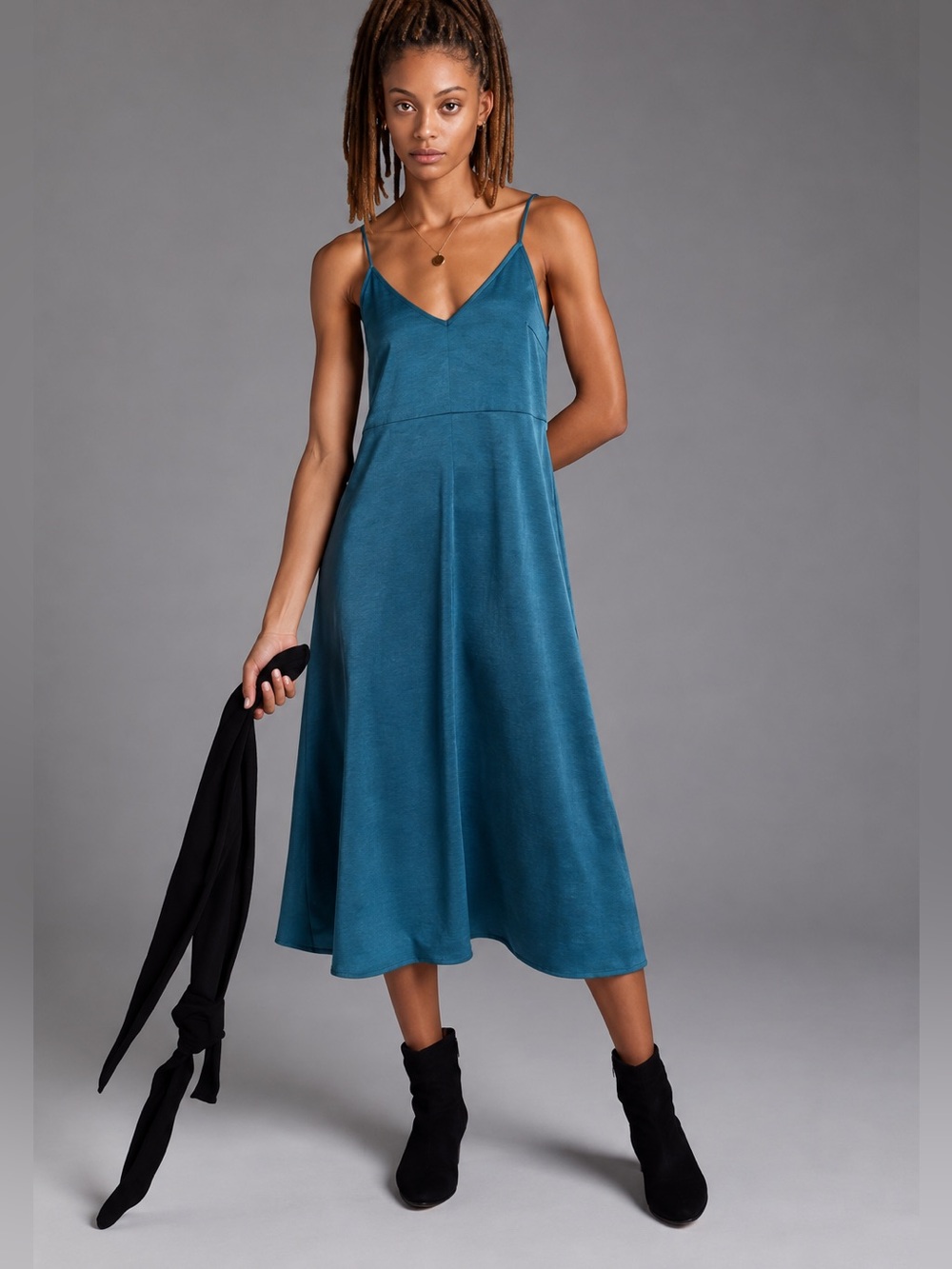 Anthropologie Daily Practice Sleeveless Satin Slip Dress Small Teal Cocktail